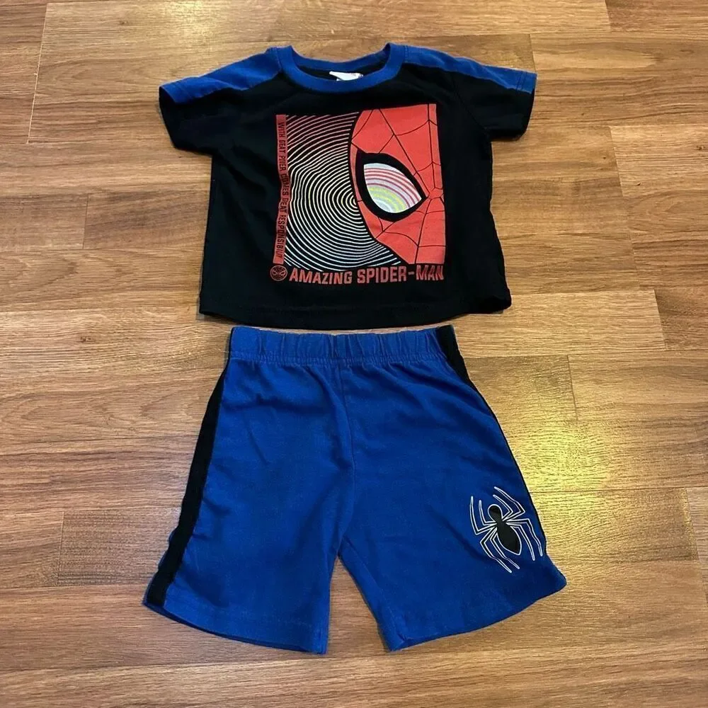 Marvel Spiderman Shorts Outfit Set Blue and Black | Toddler Size 3T